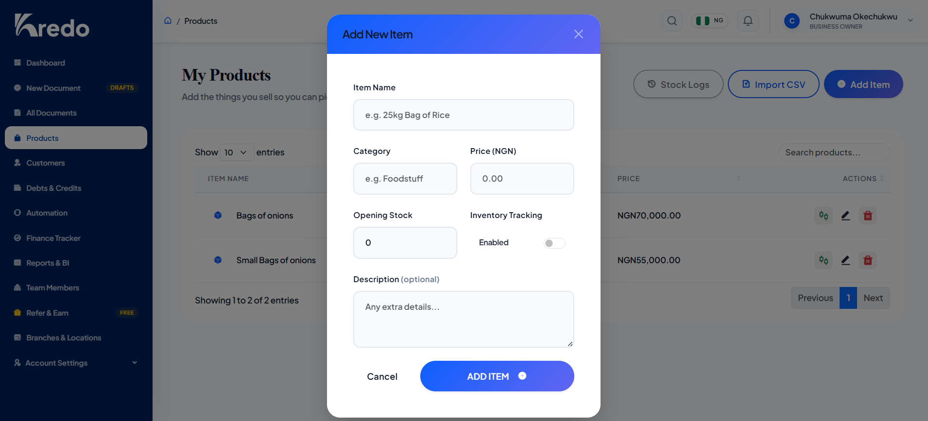 Kredo Inventory Control